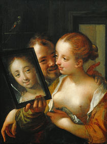 Laughing Couple with a mirror by Johann or Hans von Aachen
