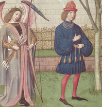 Harl 4425 f.18v The Angel of Love appearing to a lover in a garden by Master of the Prayer Books
