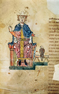 Federico II of Svevia, illustration from 'De arte venandi cum avibus' von Italian School