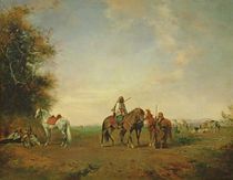 Resting place of the Arab horsemen on the plain von Eugene Fromentin