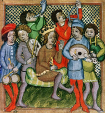 Seated crowned figure surrounded by musicians playing the lute von Czech School