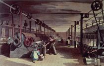 Interior of a mill; carding and drawing by Anonymous