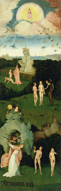 The Haywain: left wing of the triptych depicting the Garden of Eden by Hieronymus Bosch