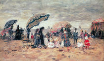 Parasols on the Beach, Trouville von Eugene Louis Boudin
