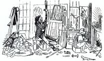 Edward Burne-Jones at work in his studio at 17 Red Lion Square by English School