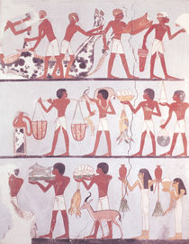 Scene of butchers and servants bringing offerings by Egyptian 18th Dynasty