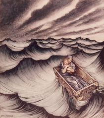 Danae and her son Perseus put in a chest and cast into the sea von Arthur Rackham