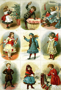 Christmas cards depicting various children's activities von Charles J. Staniland