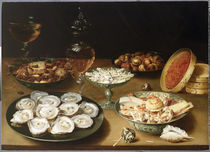 Still life with oysters, sweetmeats and roasted chestnuts by Osias the Elder Beert