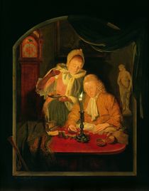 Couple counting money by candlelight by Michiel Versteegh