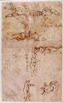 W.4v Page of sketches of babies or cherubs von Michelangelo Buonarroti
