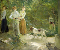 View of the artist's garden with his daughters by Fritz von Uhde