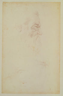 Sketch of a male head and two legs by Michelangelo Buonarroti