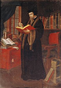 Portrait of John Calvin , French theologian and reformer by French School