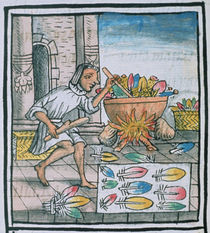 Ms Palat. 218-220 Aztec artisans dyeing feathers by Spanish School