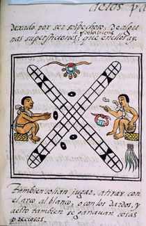 Ms Palat. 218-220 Book IX Aztec men gambling Patoli by Spanish School