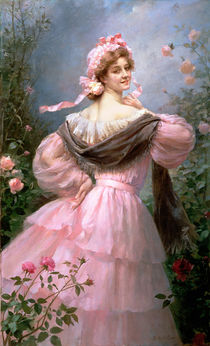 Elegant woman in a rose garden by Felix Hippolyte-Lucas