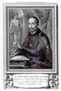 Portrait of Lope Felix de Vega Carpio engraved by Fernando Selma by Rafael Ximeno y Planes