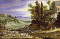 Landscape with Shepherds and the Supper at Emmaus von Marten Ryckaert