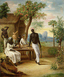 Black Slaves Seated Outside their House in Martinique by Le Masurier