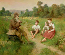 Children Listen to a Shepherd Playing a Flute by J. Alsina