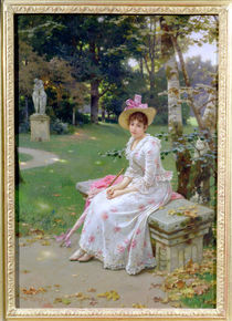 Young Woman Waiting on a Park Bench with a Parasol by Wilhelm Menzler