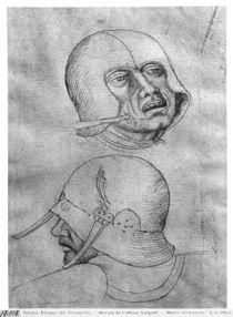 Two heads of soldiers wearing helmets by Antonio Pisanello