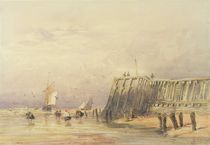 Seascape with Sailing Barges and Figures Wading Off-Shore von David Cox