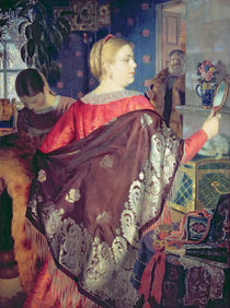 Merchant's woman with a mirror by Boris Mikhailovich Kustodiev