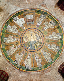 Baptism of Christ surrounded by the twelve apostles bearing crowns von Byzantine School