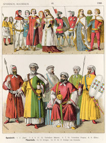Spanish and Moorish Dress, c.1300, from 'Trachten der Voelker', 1864 by Albert Kretschmer