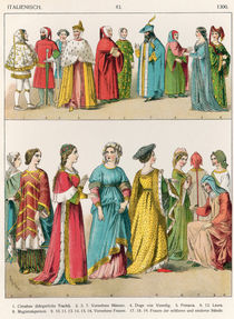 Italian Dress, c.1300, from 'Trachten der Voelker' von Albert Kretschmer