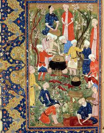 Preparing a meal, illustration from an epic poem by Hafiz Shirazi von Persian School
