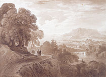 Travellers on a road above a river by John Martin