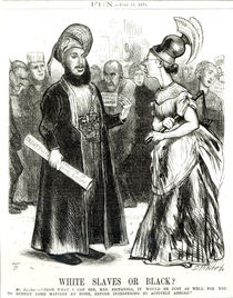 'White Slaves or Black?', caricature from 'Fun' magazine June 26th 1875 by English School