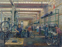 The Moscow Cycle Works, c.1930 von Nikolay Vassilyevich Pinegin