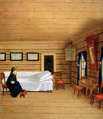 Interior with a seated woman by Russian School