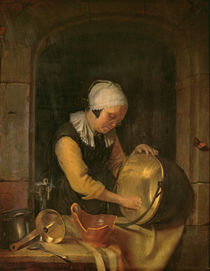An Old Woman Scouring a Pot by Godfried Schalken or Schalcken