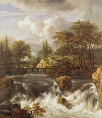 A Waterfall in a Rocky Landscape by Jacob Isaaksz. or Isaacksz. van Ruisdael