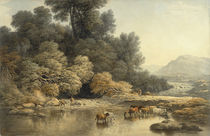 Hilly landscape with River and Cattle von John Glover