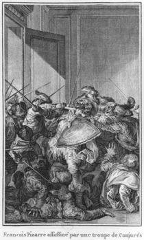 Francisco Pizarro assassinated by an army of conspirators by Theodore de Bry