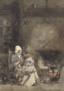 A Woman and Child by a Hearth by William Evans
