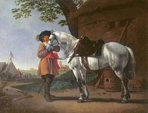 A Cavalier with a Grey Horse von Abraham van Calraet
