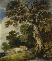 A wooded landscape with cattle and herdsmen by Gainsborough Dupont