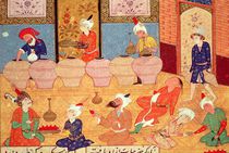 Fol.33v, Detail of a banquet with musicians by Persian School