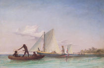 The Long Boat of the Messenger attacked by Natives by Thomas Baines