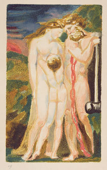 A nude woman looking down at a half-grown boy by William Blake