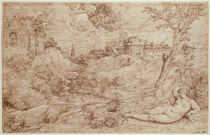 Landscape with a Dragon and a Nude Woman Sleeping by Titian