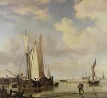 Dutch Vessels Inshore and Men Bathing by Willem van de, the Younger Velde