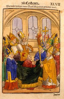 Martin V is installed as Pope at the Council of Constance by Ulrich von Richental